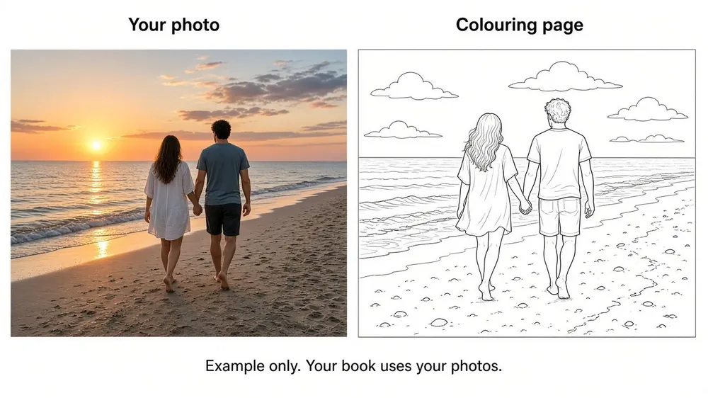Before and after: photo and custom colouring page