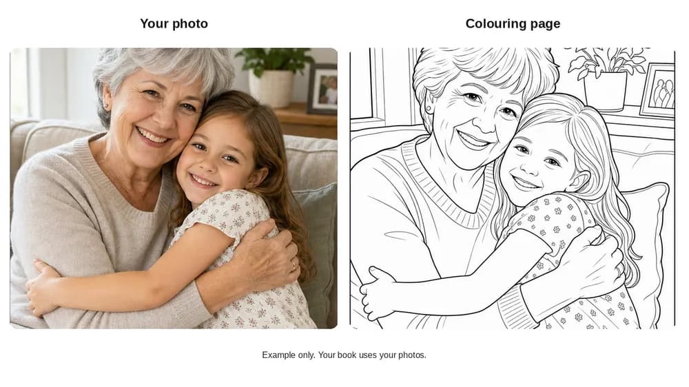 Before and after: holiday photo and colouring page