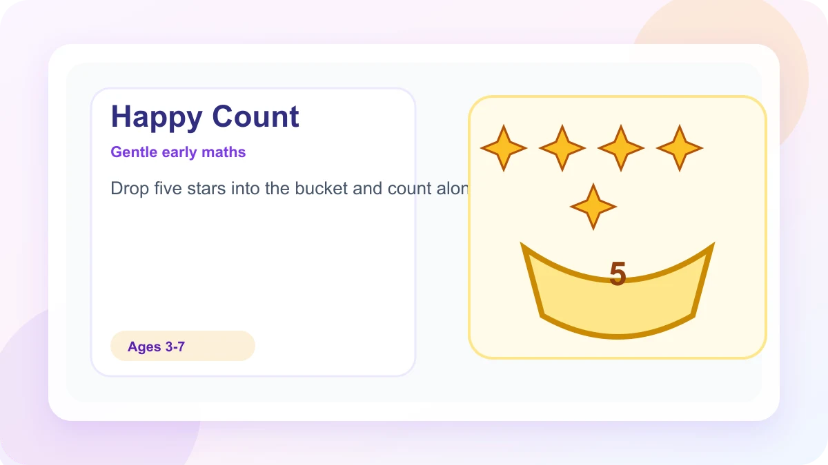 Happy Counting Bucket mini-game with five stars and a bucket