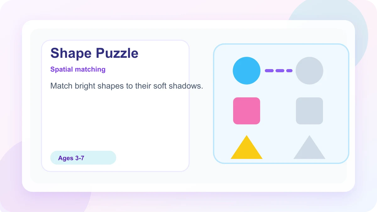 Silhouette Shape Puzzle mini-game showing bright shapes and matching shadows