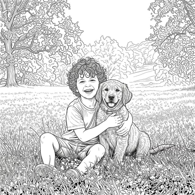 Sample colouring page with detailed pet outlines