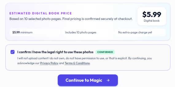 With at least 10 photos and rights confirmed, tap the purple Continue to Magic button to move into styles.