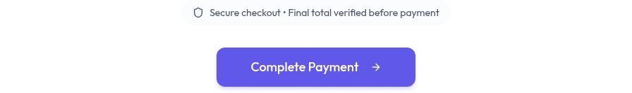 On pay, read the secure-checkout line, then tap Complete Payment.